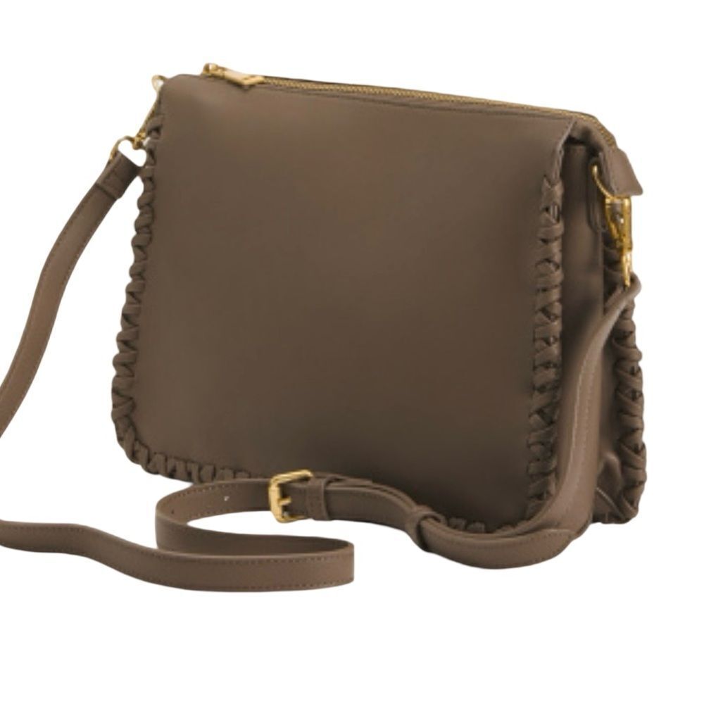 Melie Bianco Elegant Leather Crossbody Bag. Color: Mushroom